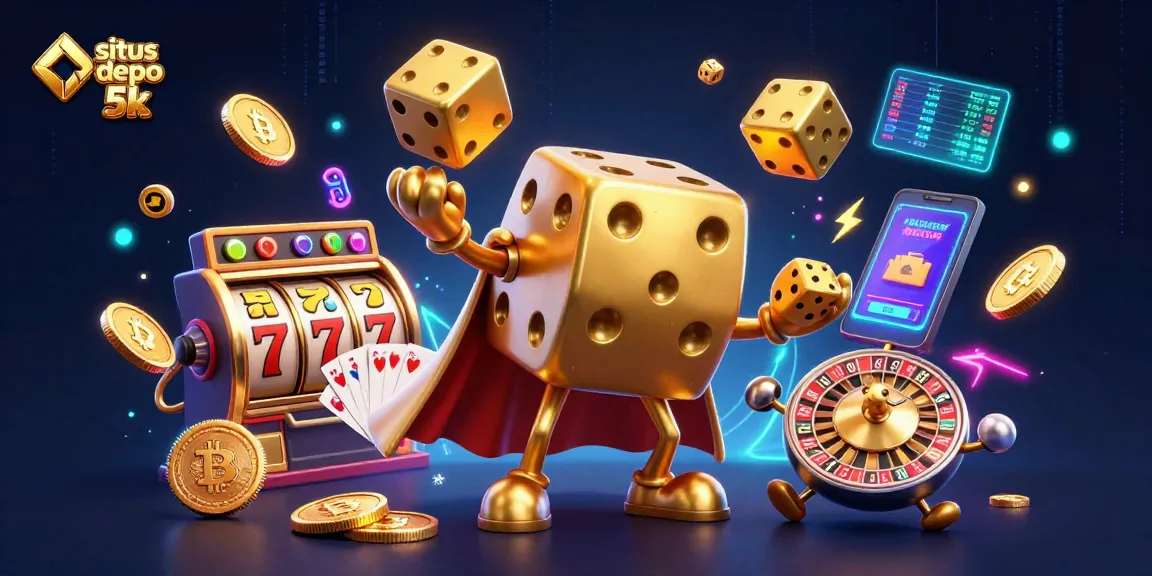 Experience thrilling gameplay at situs depo 5k with vibrant slot reels and golden dice.