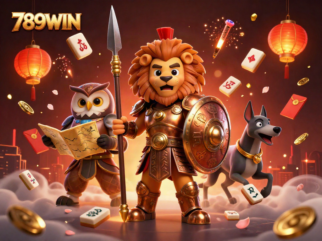 Experience thrilling gameplay with 789WIN as the Spartan lion leads the action in a vibrant casino scene.