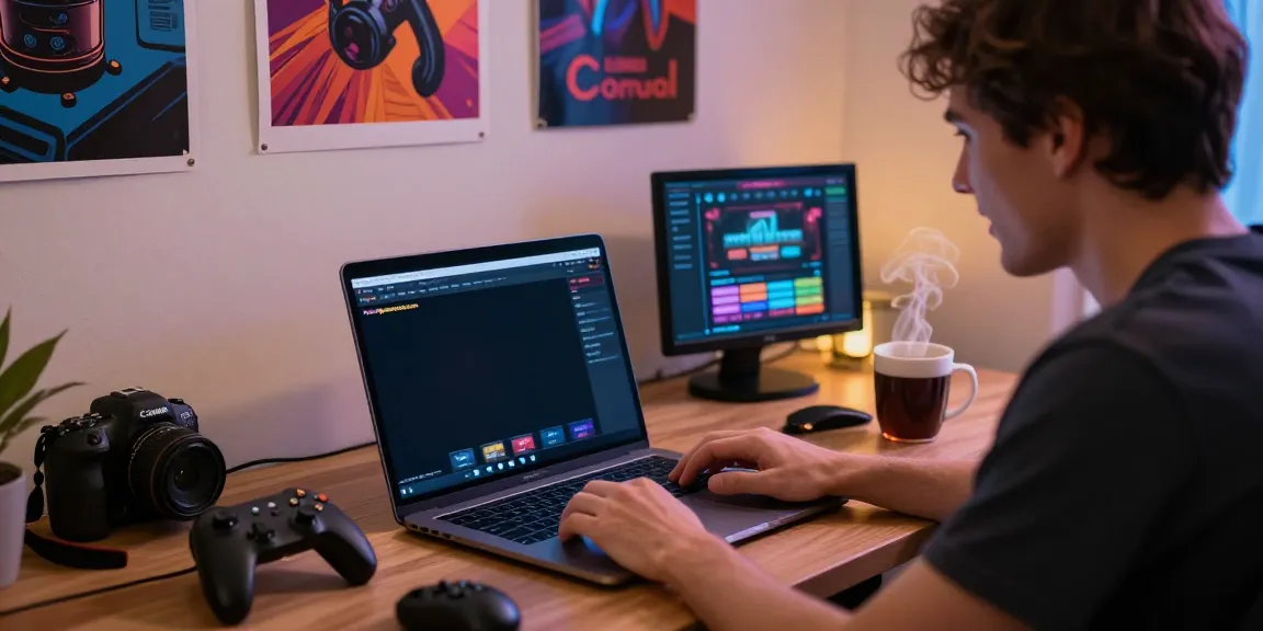 User enjoying an online gambling session at http://gem88-mobile.com in a cozy home workspace with gaming accessories.