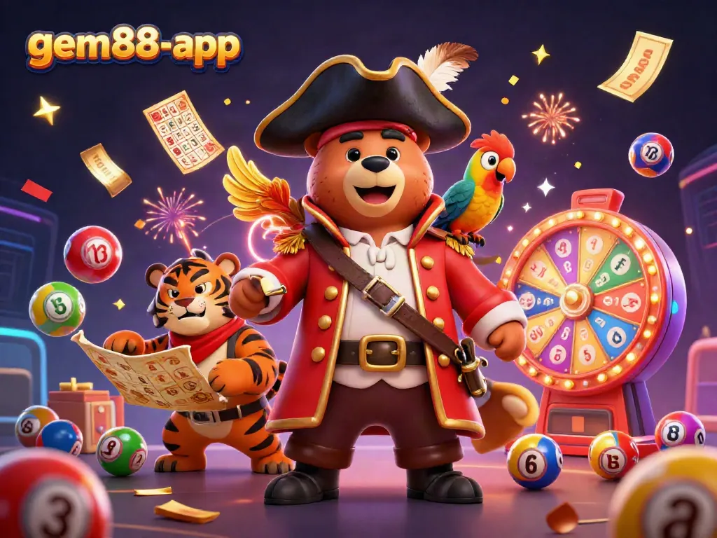 Experience thrilling gameplay with gem88-app featuring vibrant lottery elements and a dynamic pirate scene.