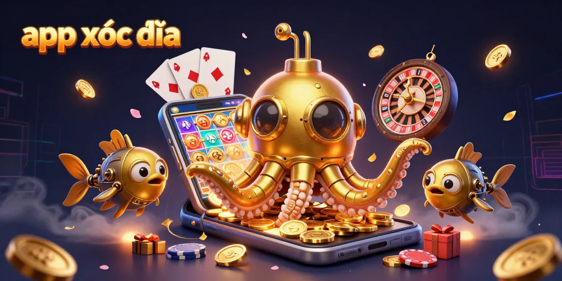 Engage with the exciting app xóc đĩa featuring a dynamic casino scene filled with games and golden coins.