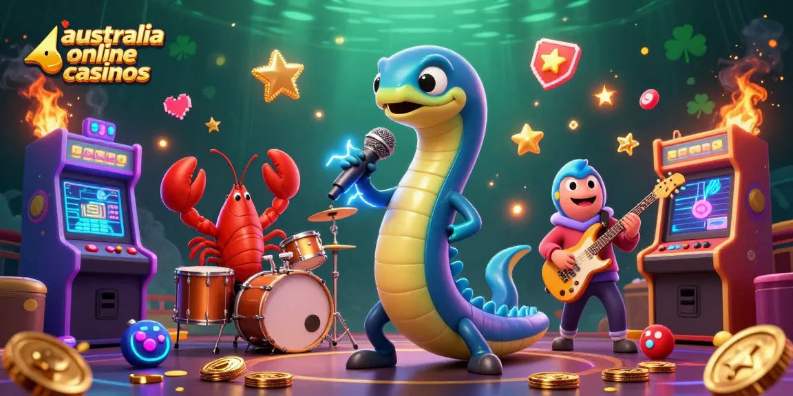 Experience vibrant underwater fun at australia online casinos with characters in dynamic casino illustration.