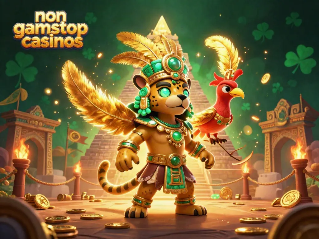 Experience the thrill of non gamstop casinos with vibrant Mayan characters and casino elements.