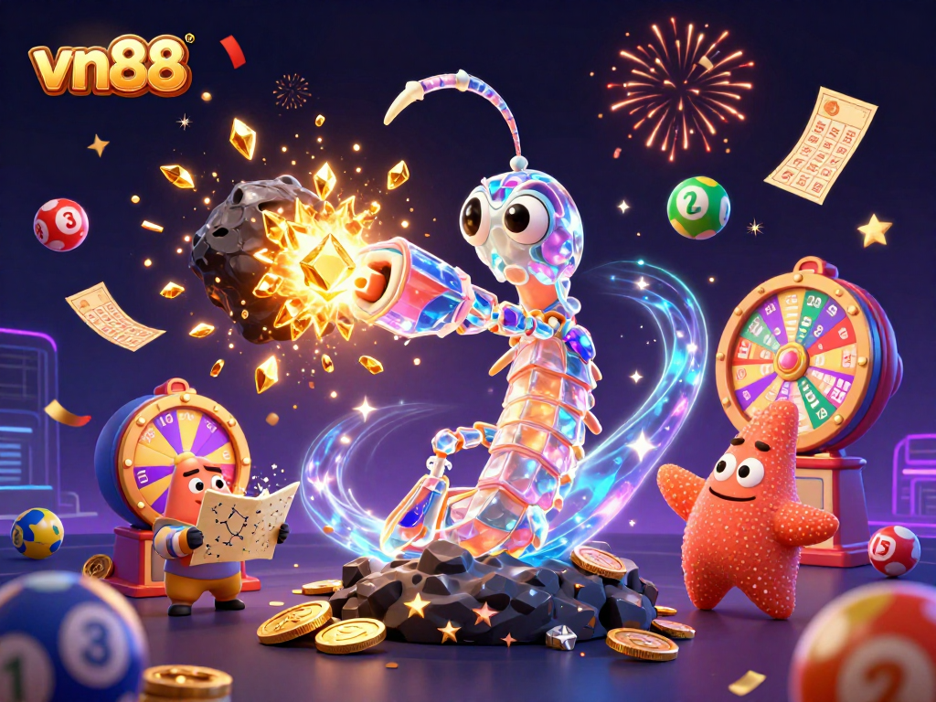 Experience the thrill of vn88 with a vibrant 3D illustration of a dynamic casino scene.