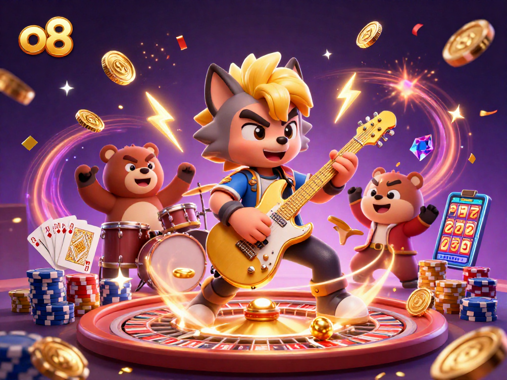 Experience thrilling gameplay at o8 with dynamic scenes of casino excitement featuring vibrant characters and gaming elements.
