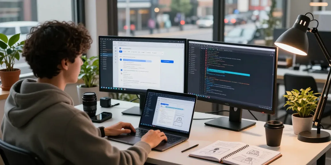 Developer working on AI chatbot interface in a modern workspace.