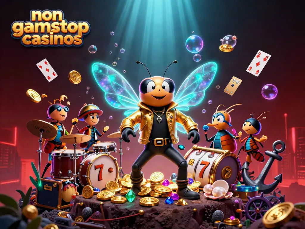 Experience excitement at non gamstop casinos with an electrifying scene featuring colorful casino elements.