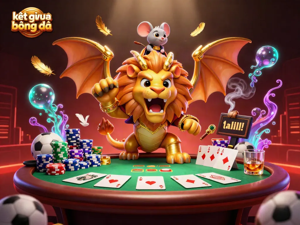 Experience kết quả bóng đá with vibrant casino elements featuring a chimera and poker action.