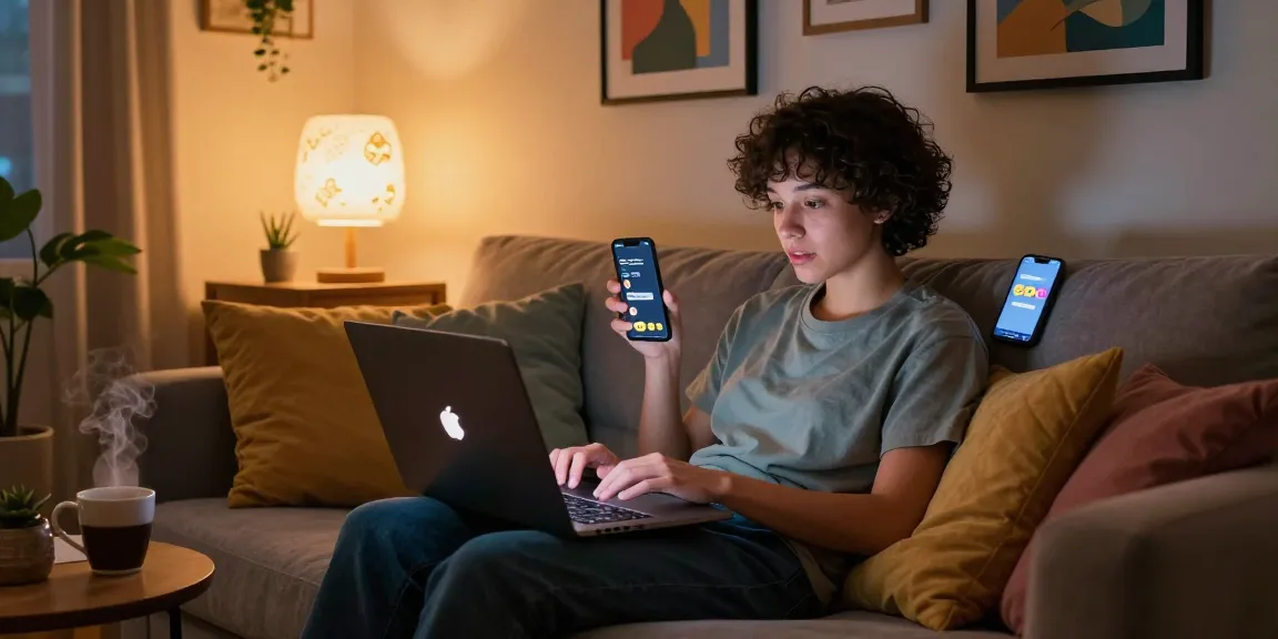 Engaging in an nsfw chat on a stylish laptop in a cozy room.