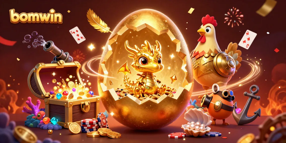 Experience the magic of bomwin with a golden dragon, poker chips, and vibrant casino elements.