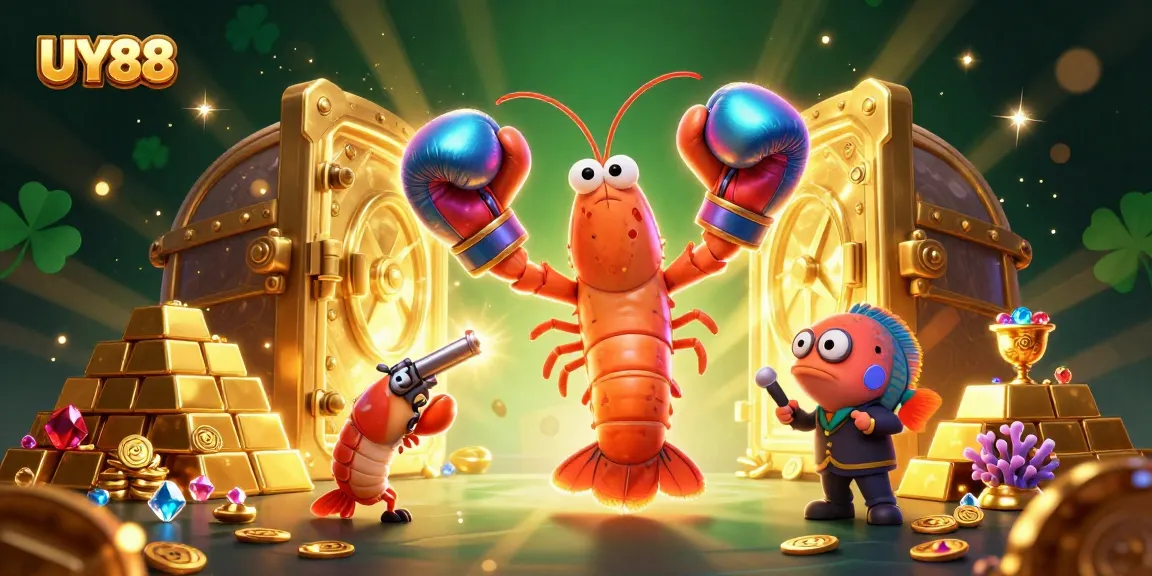 Experience thrilling moments with UY88 as mantis and pistol shrimp celebrate casino treasures.