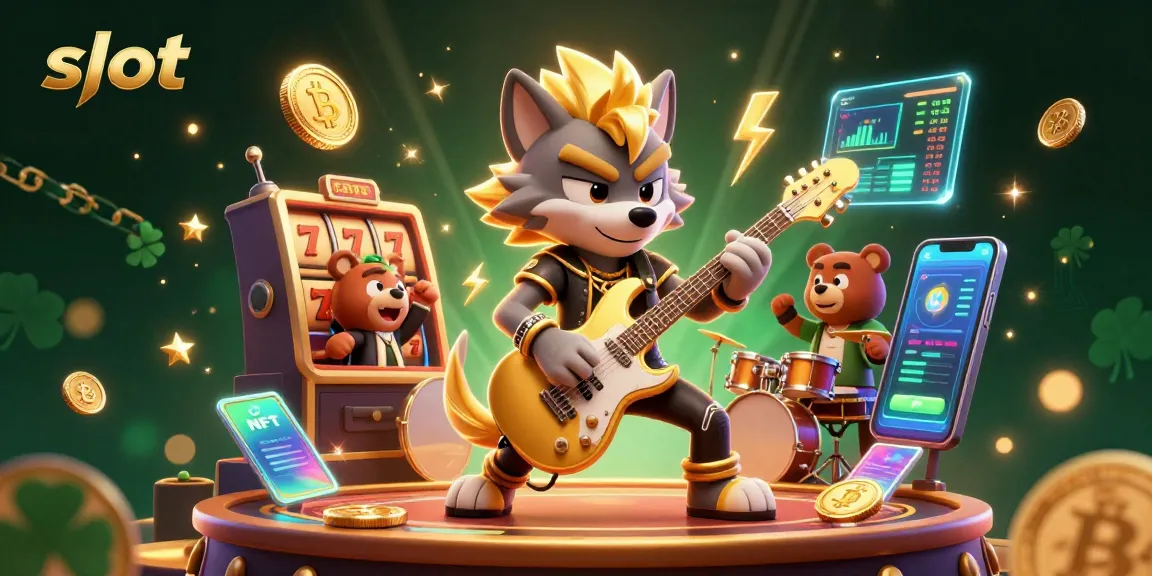 Experience the thrill of slot games with an electrifying 3D illustration showcasing vibrant characters and casino elements.
