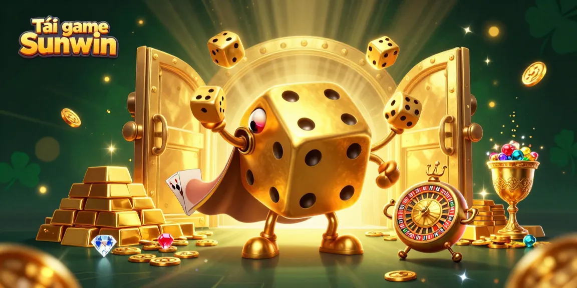 Tải game Sunwin with vibrant golden treasures in an engaging casino scene featuring dynamic 3D characters.